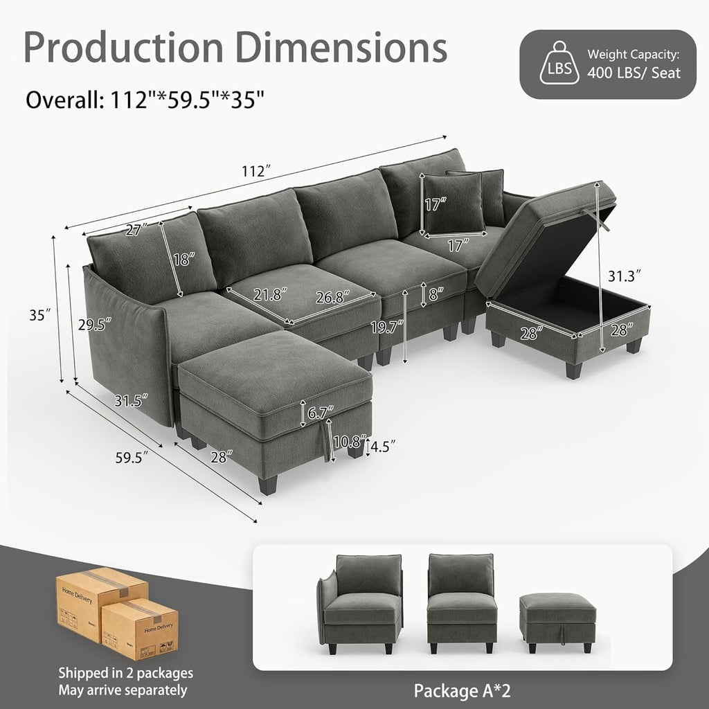 Charcoal Grey Luxurious Modular U Shaped Sectional-1