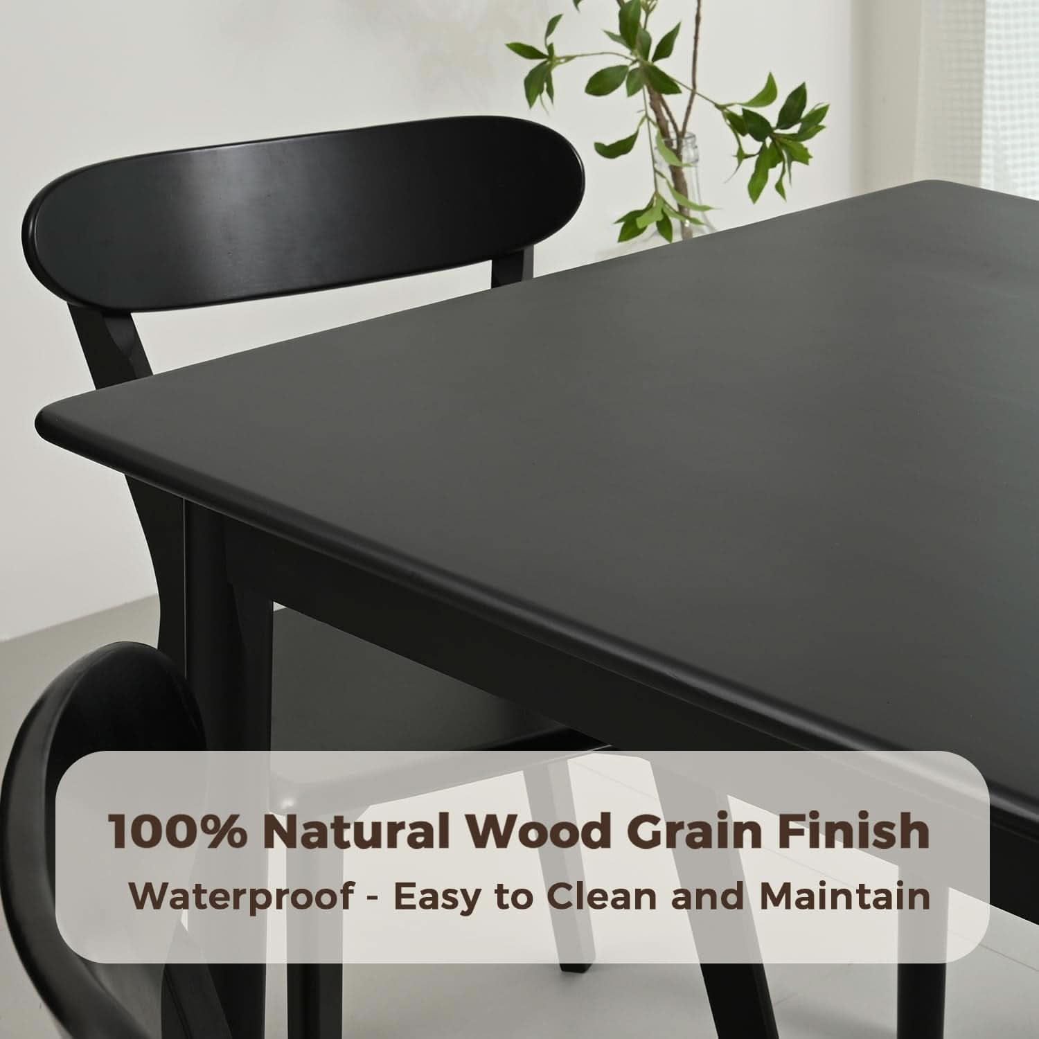 70 Inch Black Solid Oak Dining Table For 6 To 8 People-2