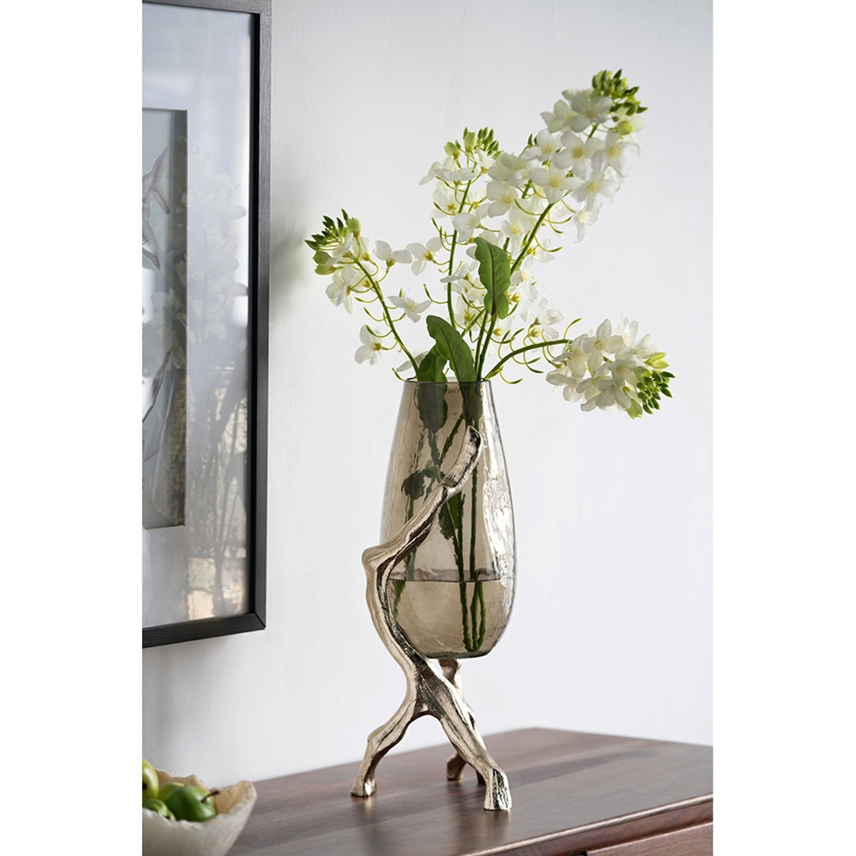 9x7x18' Gold Glass Flower Vase with Aluminum Legs