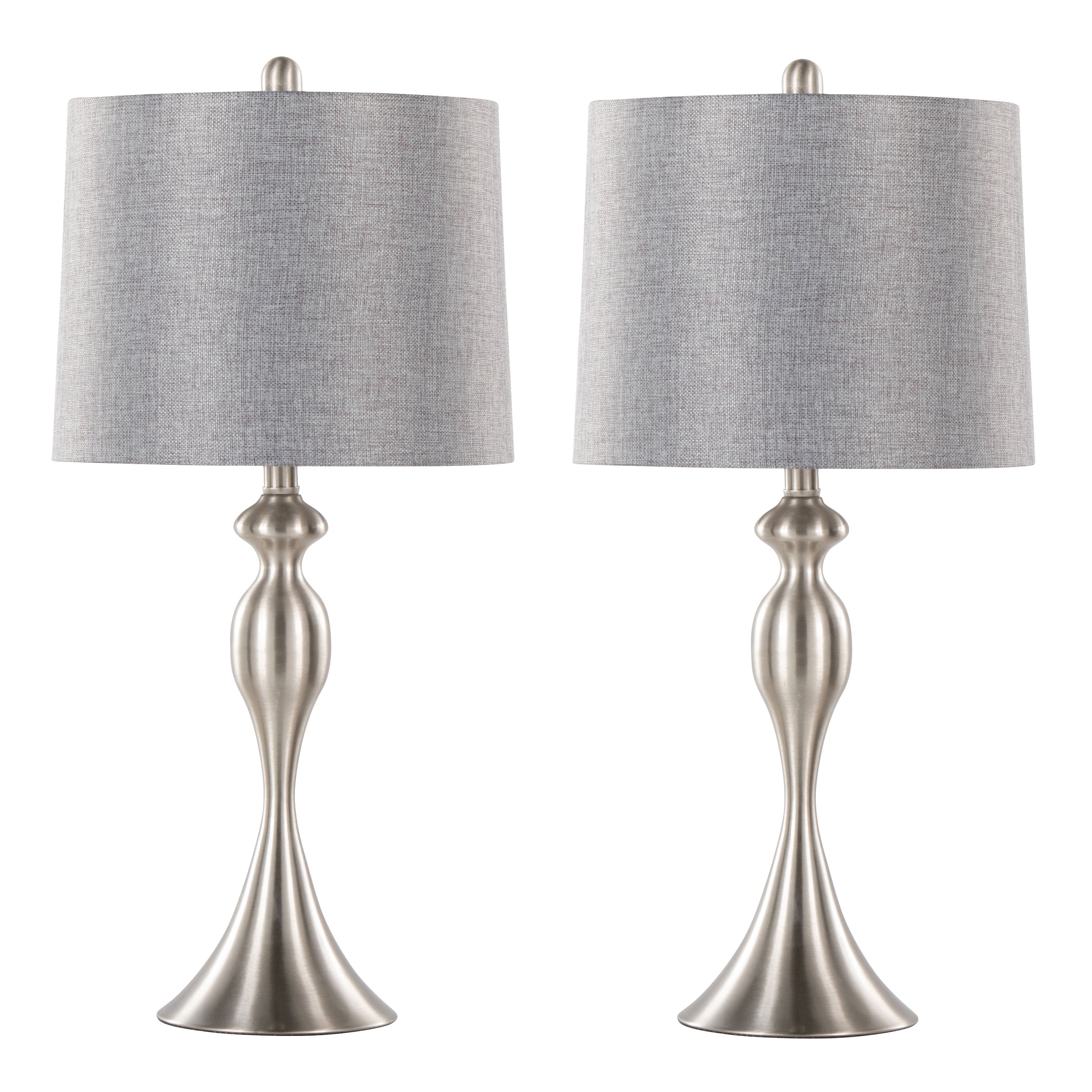 27' Contemporary Metal Table Lamp in Brushed Nickel with Grey Textured Linen Shade from Grandview Gallery  - Set of 2