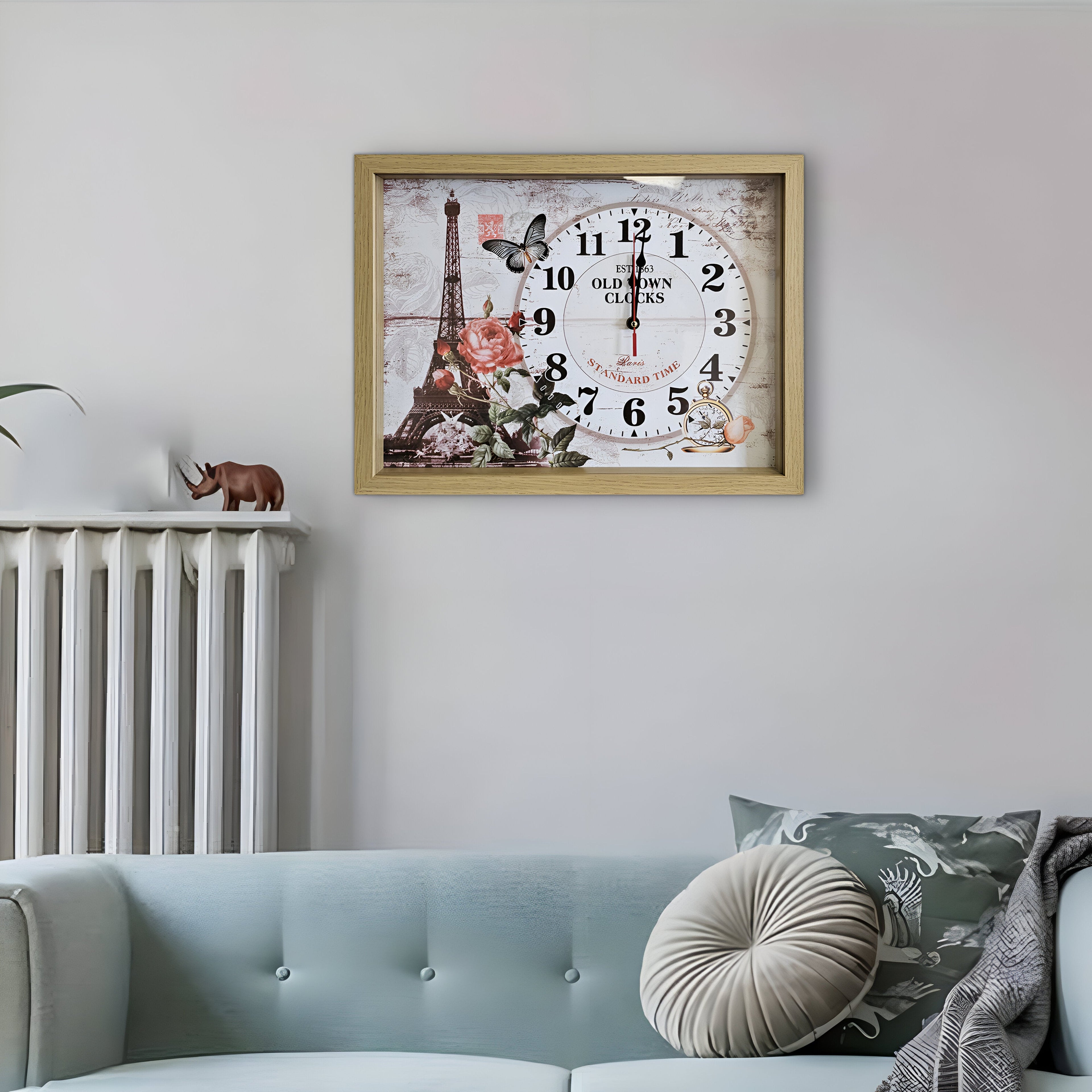 Eiffel Tower wall Clocks Parisian Wood Art in framed Rectangle Wall Clock   ~5346-1