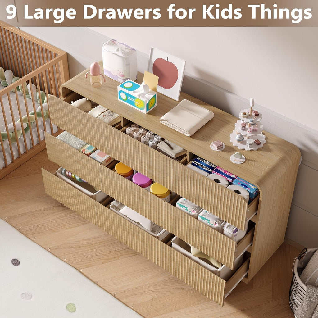 Walnut Finish Fluted Dresser With Space Saving Concealed Knobs