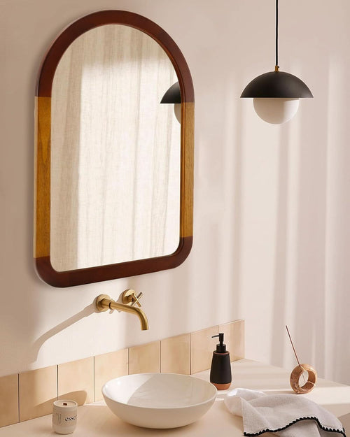 Arched Walnut Wood Mirror