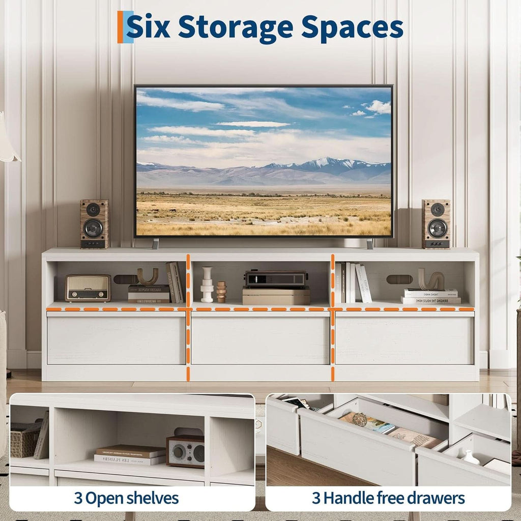 70-In TV Stand Heavy-Duty Mid-Century White Entertainment Center