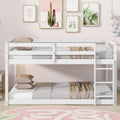 Solid Wooden, Solid Rubber Wooden Twin over Twin Floor Bunk Bed with Ladder, with Bed Platform of Strengthened Slats,White