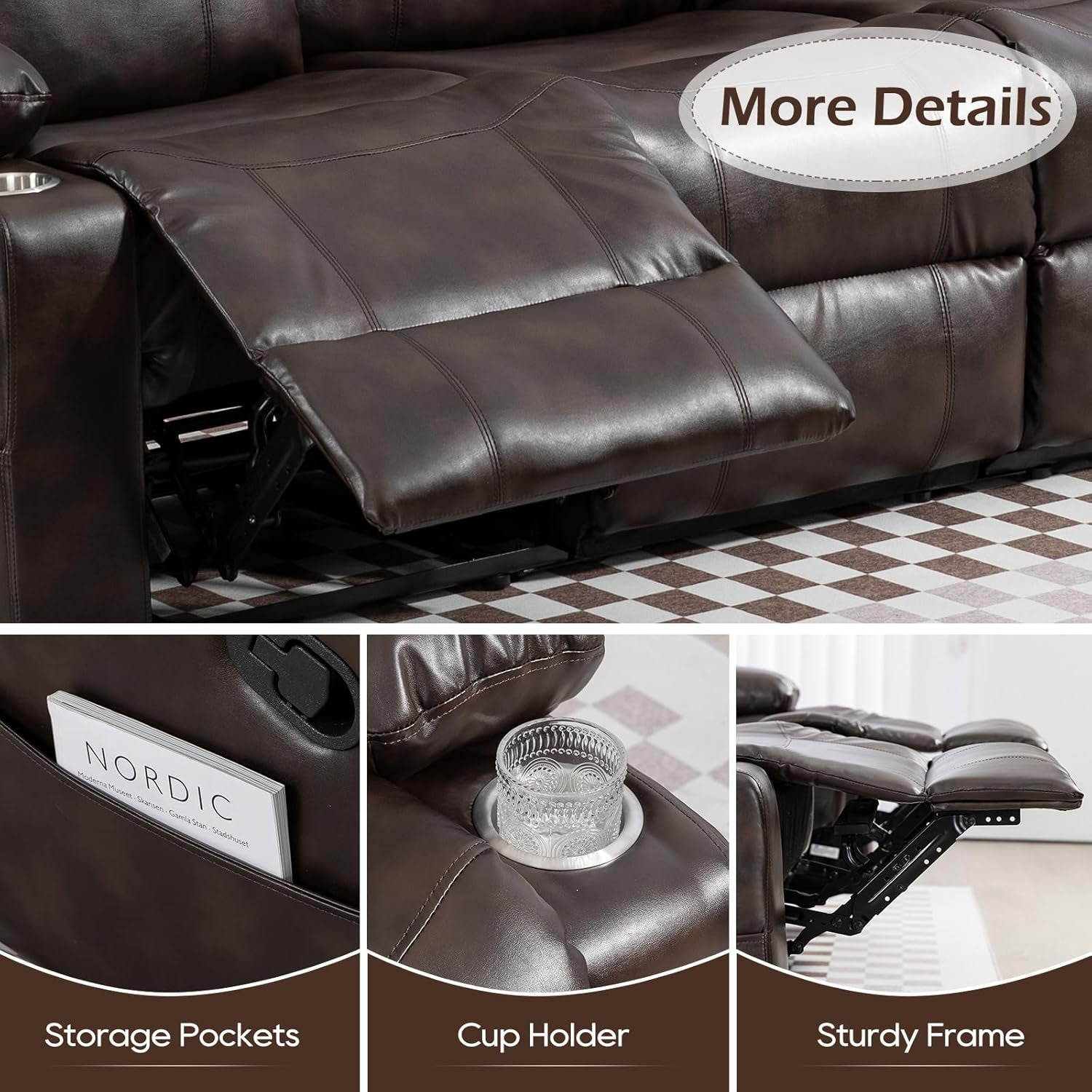 Chestnut Premium Recliner Sofa With Massage Deluxe-4