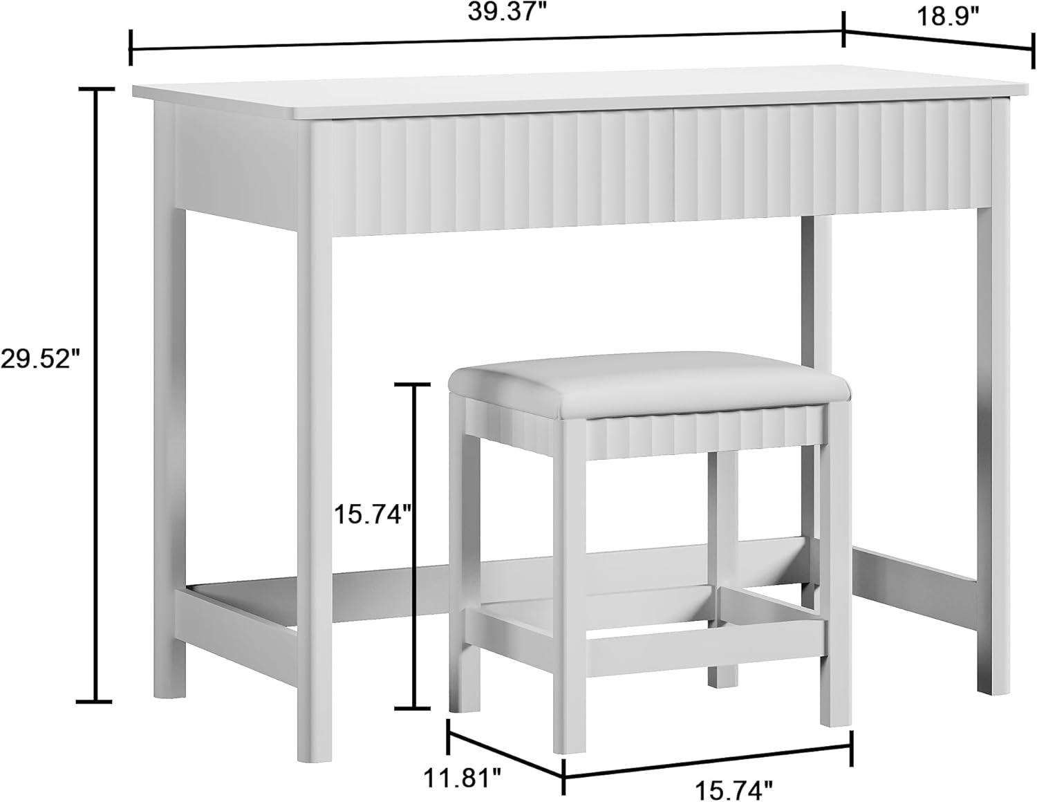 Forty Inch White Makeup Vanity Desk With Drawers And Stool-1