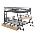 Full Size Metal Bunk Bed with Built-in Desk, Light, and 2 Drawers in Black Metal & MDF, 78''L x 57''W x 64.3''H