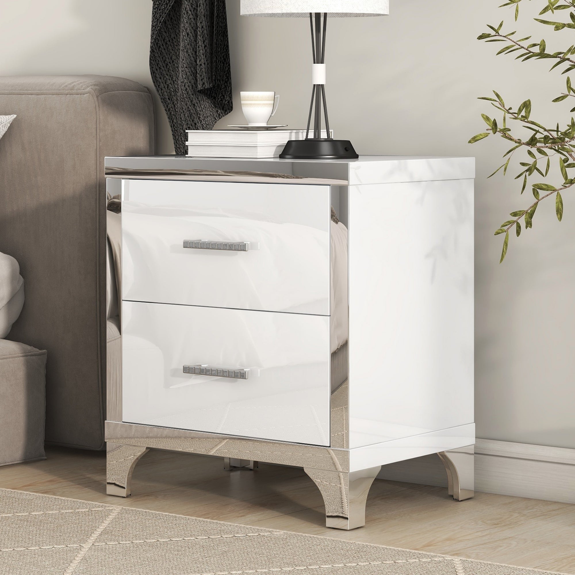 White Metal Nightstand