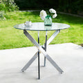 Dining Table with cross metal leg and tempered glass,Modern Space Saving Kitchen Table for Living Room,chrome legs