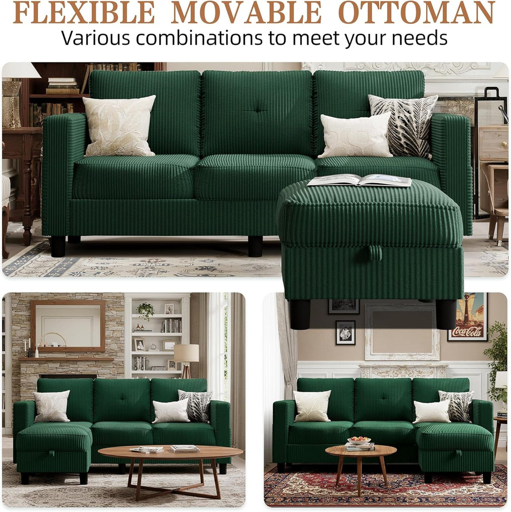 Green 76 Inches Upholstered Sectional Sofa Storage-3