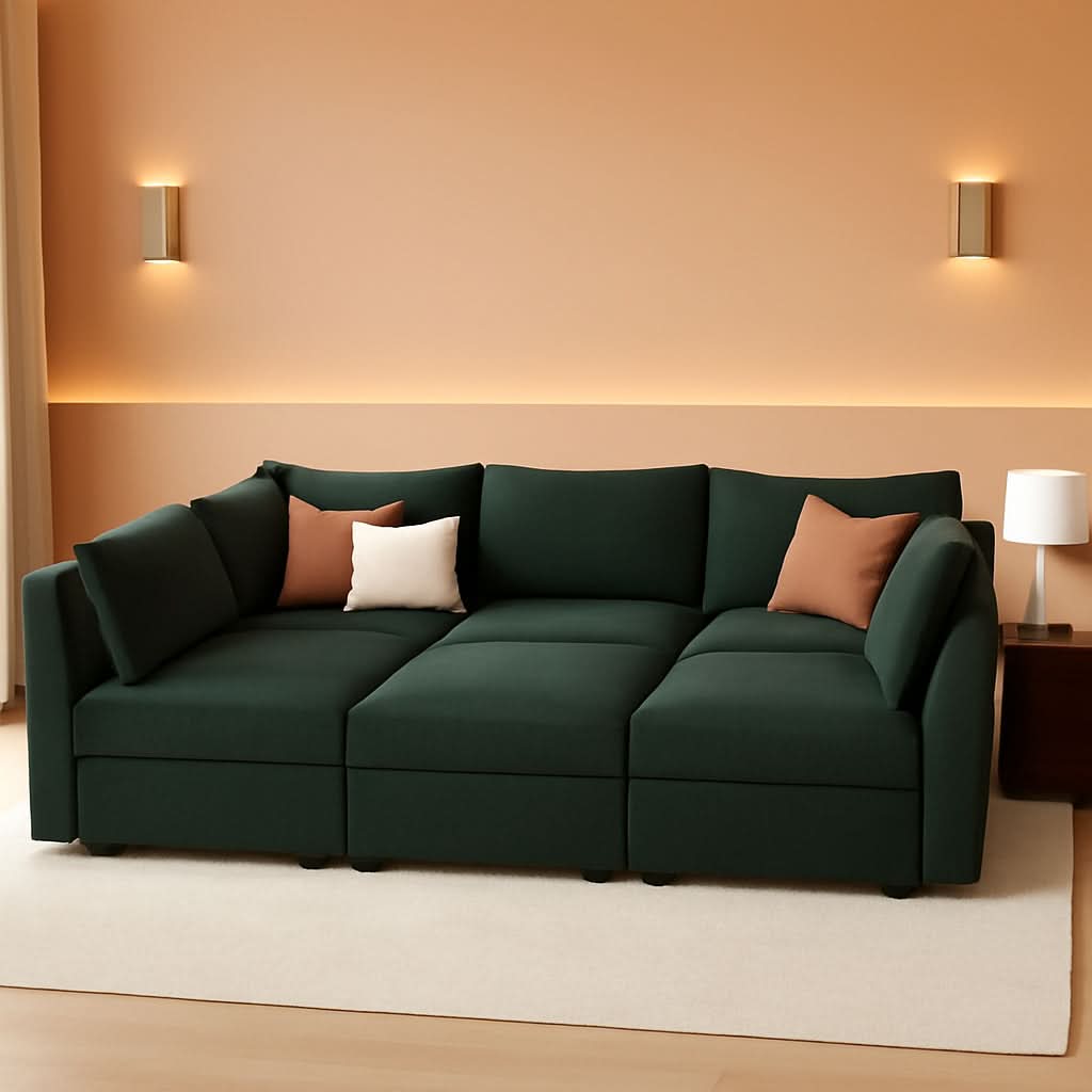 Emerald Green Modular Sleeper Sofa With Hidden Storage Compartment-0
