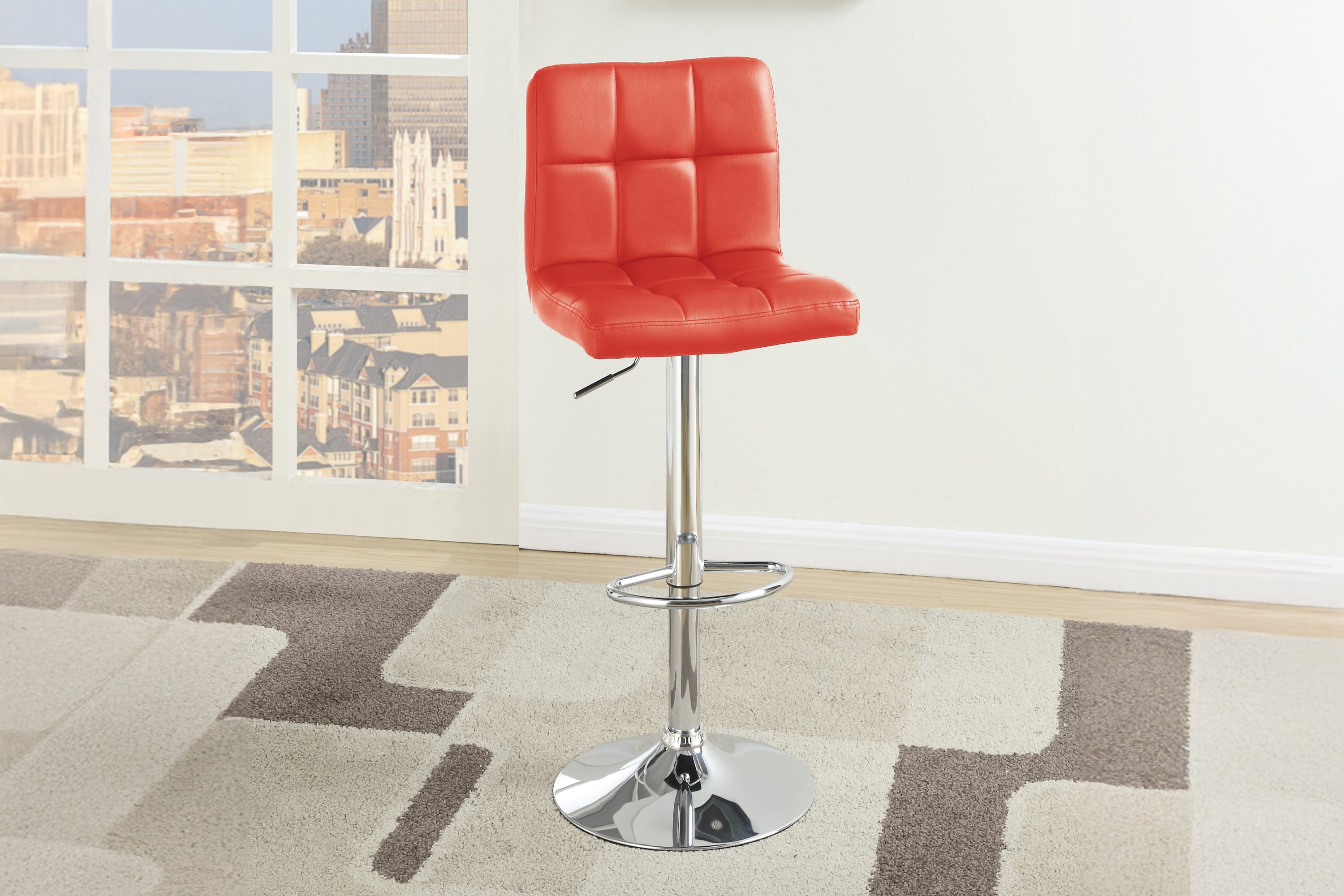 Adjustable Height Red Faux Leather Upholstery Arm less Barstool  Set of 2