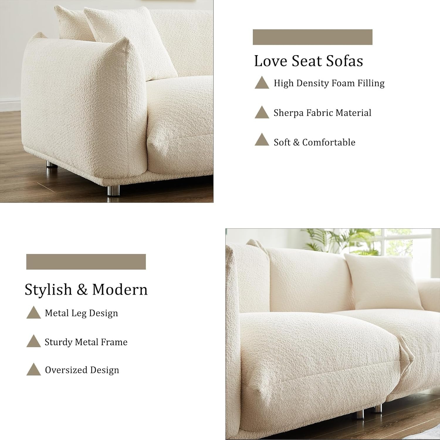 Sherpa Plush 87 Inches Snow White Upholstered Deep Seat Sofa-3
