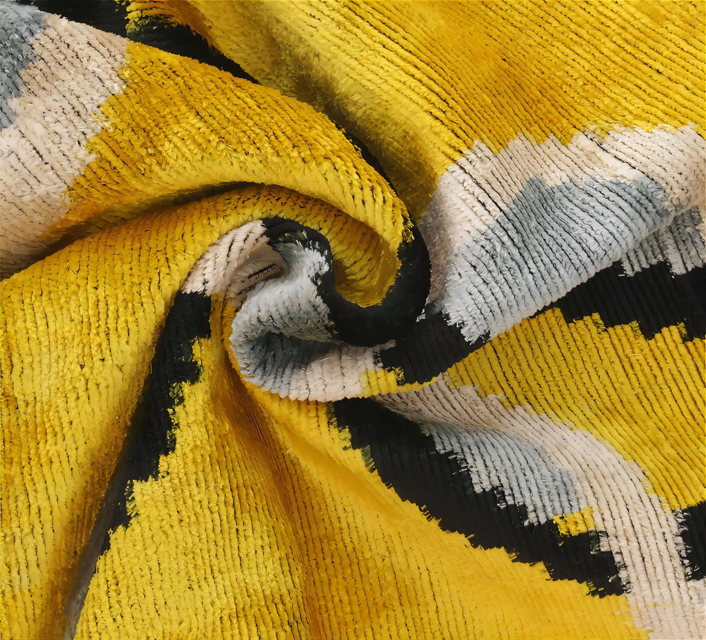 Luxurious 16x16 Silk Velvet Geometric Throw Pillow in Yellow and Gray – Down Feather Insert
