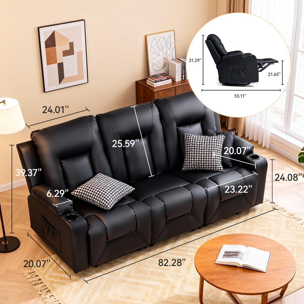 Faux Leatherette Manual Recliner Sofa Set Cupholders-1
