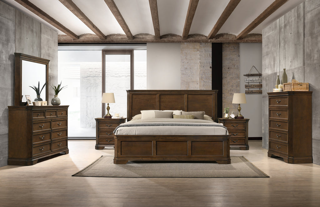 Traditional Wood Panel 6 pieces King Bed set