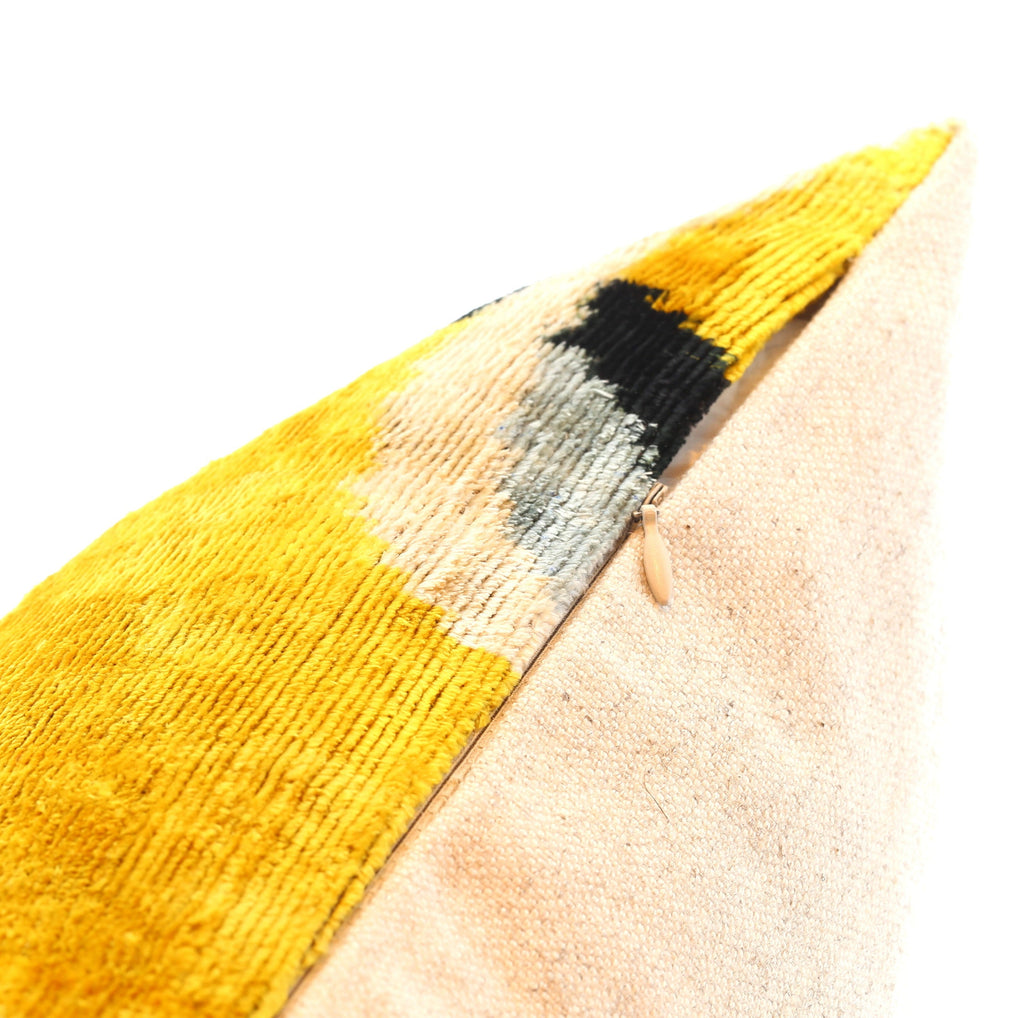 Handmade 16x16 Silk Velvet Geometric Throw Pillow in Gold and Gray – Luxury Down Feather Insert