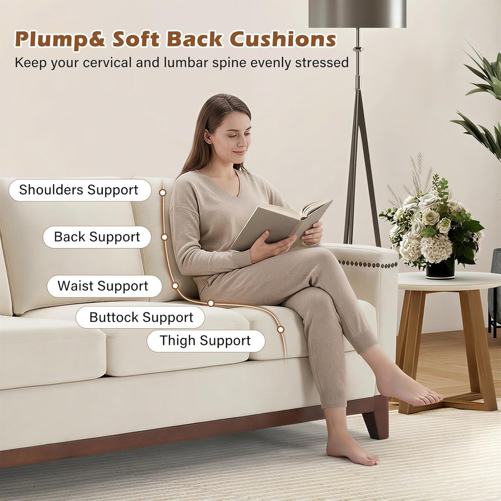 Beige ThreeSeater Upholstered Sofa With Nailhead Trim-4