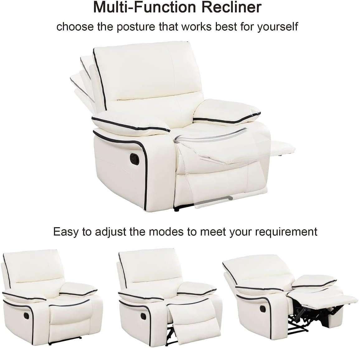 Leather Recliner Sofa Set With Storage Console White-2