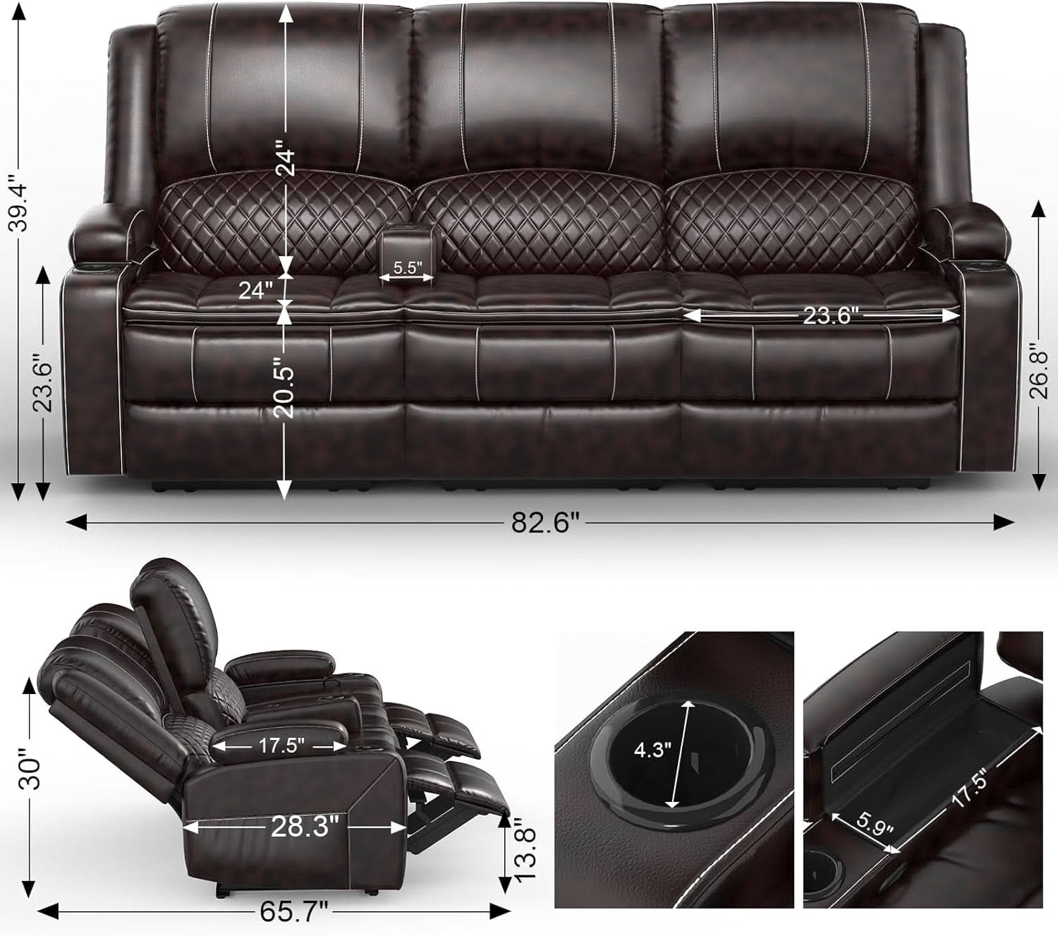 3 Seater Recliner Sofa With Hidden Storage Console-1