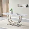 69.30 Inch Rectangular Dining Table, Modern Simple, Marble Tabletop, MDF Tabletop, Stainless Steel Mirror Surface In Silver Color, Suitable For 4-6 People, White Marble Pattern, Silver Mirror.