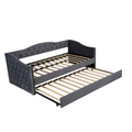 Twin Size Upholstered Daybed with Trundle and USB Charging Design, Sturdy Wood Slat Support, Wood Bed Frame for Bedroom/Guestroom/Dorm,Plush Velvet Fabric,Gray