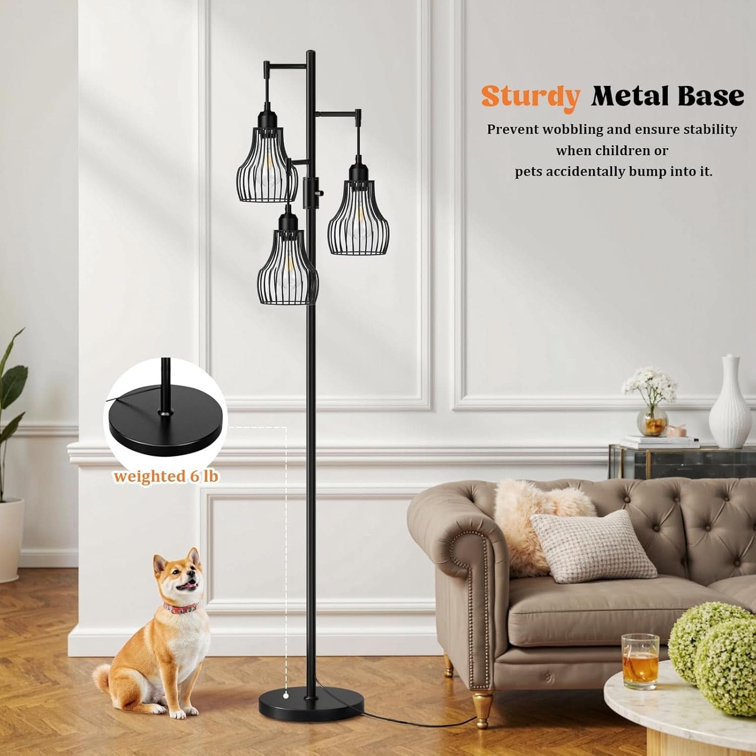 Dimmable Floor Lamp SeventyInch Black Edison Bulbs Included-3