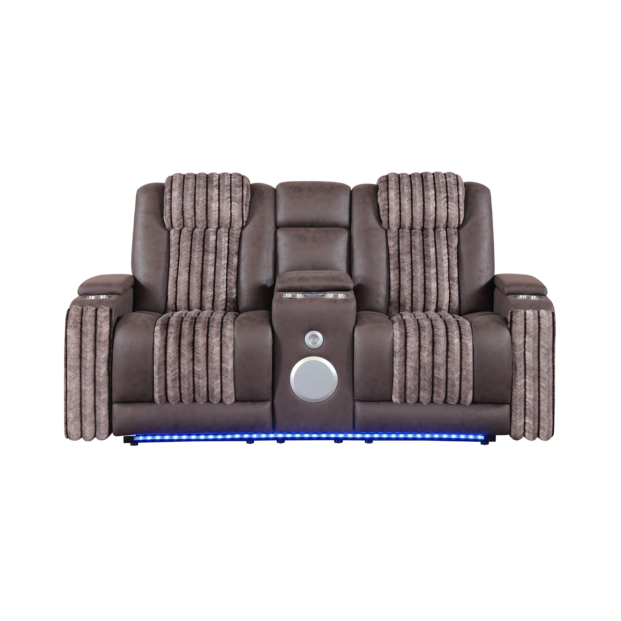 Duran Brown Wood Reclining Loveseat