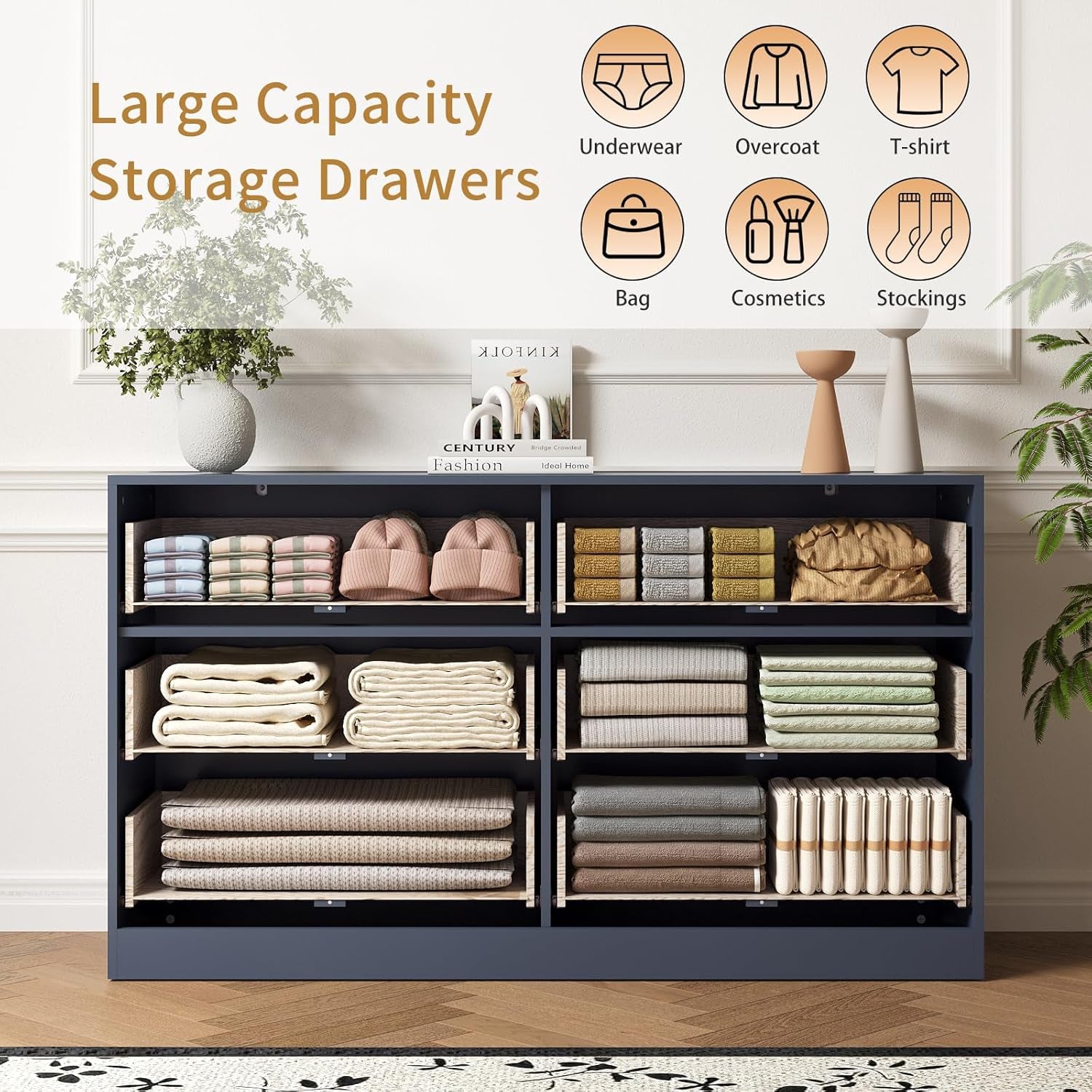 Blue Fluted Dresser With Spacious Storage Solution
