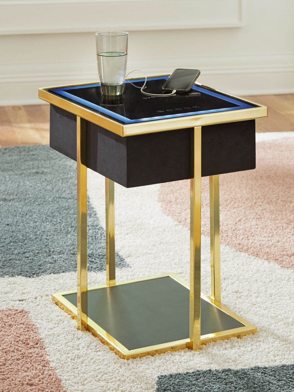 Rexwell - Accent Table With Speaker - Black / Gold Finish-1