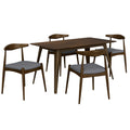 Retro-Elegant 5-Piece Dining Set with Rubberwood Frame and Faux Wood Tabletop in Walnut+Charcoal