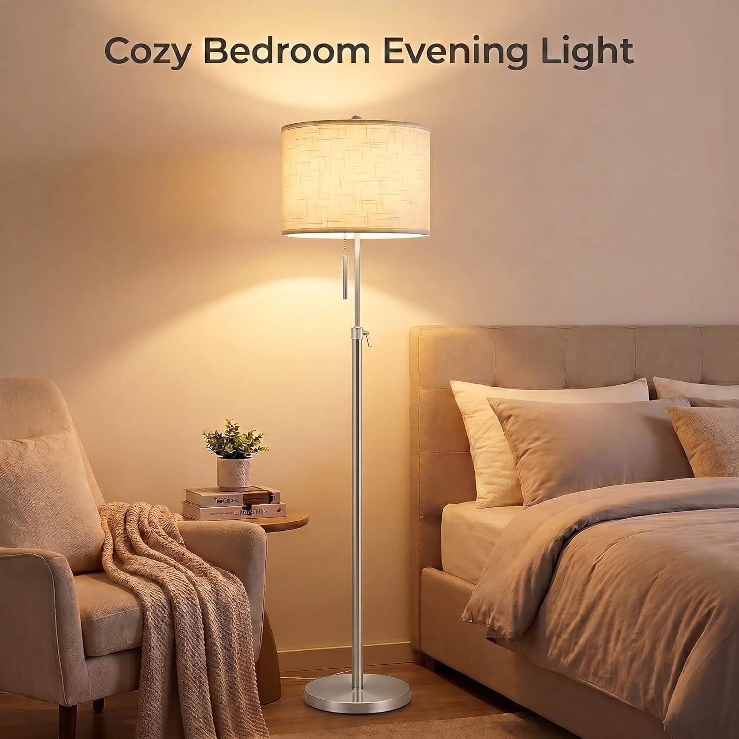 Brushed Nickel Height Adjustable Floor Lamp Dimmable