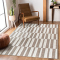 Step Collection High-Low Striped Beige/Cream Indoor Area Rug, 5'3''x7'6'', Modern, Contemporary, Geometric, Bohemian, Bedroom, Kitchen, Living Room, Non Shedding Carpet