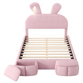 Pink Upholstered Platform Bed with Cartoon Ears Headboard and LED Light, Full Size