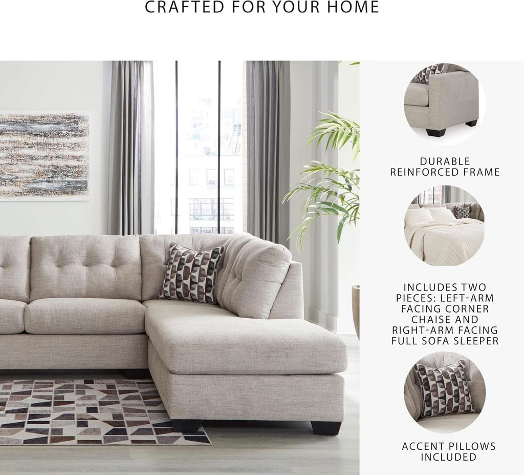 Beige Sleeper Sectional Featuring Chaise Memory Foam-4