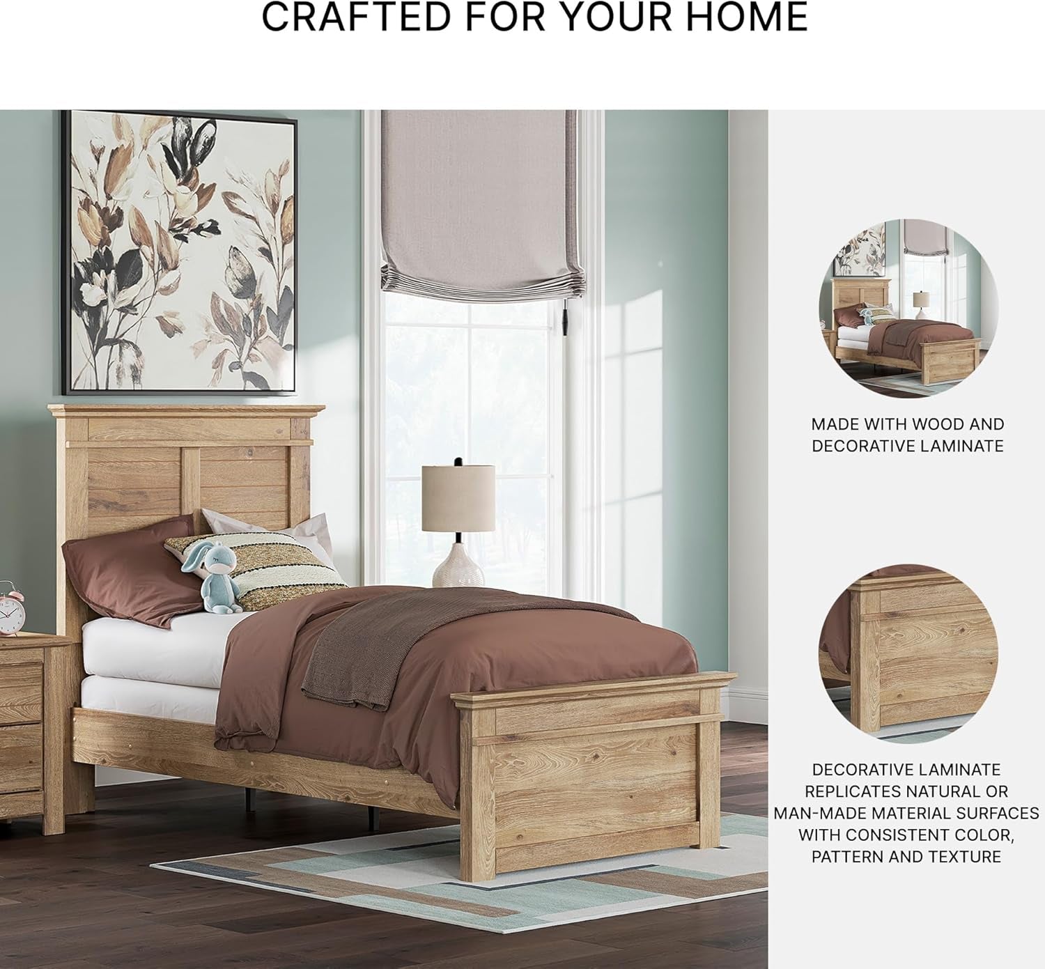 Twin Bed Frame Handcrafted Headboard Natural Brown