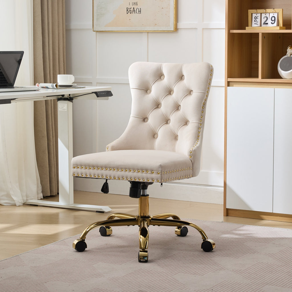 Beige Modern Velvet Upholstered Office Chair