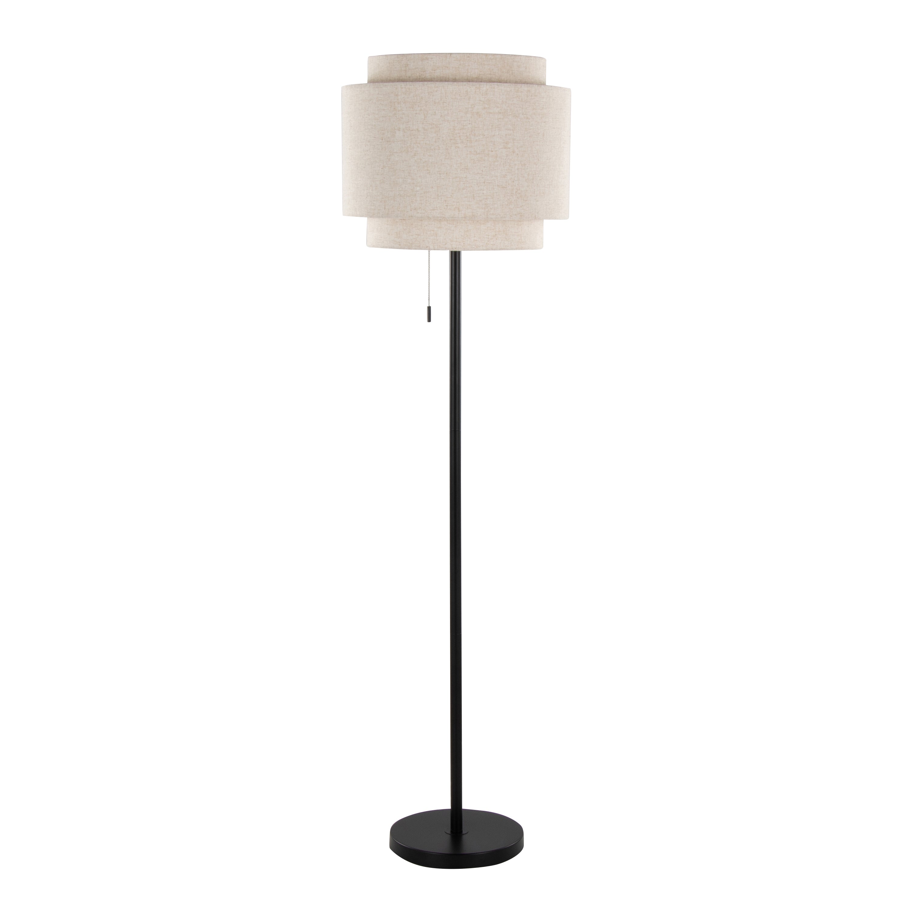 Tier 64' Contemporary Metal Floor Lamp in Black Metal with Beige Linen Shade