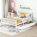 Full Size Wood Platform Bed with Guardrails on Both Sides and Two Storage Drawers ,White