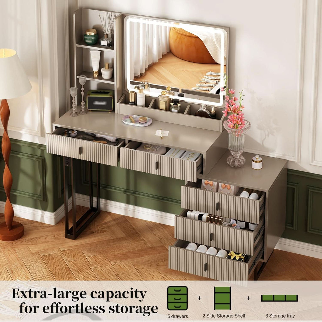 Large Vanity Desk Featuring Illuminated Dimming Mirror-1