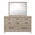Oak Finish Eight Drawers Dresser with Mirror in Solid Rubberwood, Contemporary Sleek Bedroom Furniture
