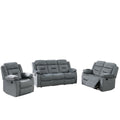 Contemporary Style 3pc Living Room Set with Velvet Pillow Arms and Headrest, Dark Gray Finish, Vertical Tufting, Reclining Sofa Loveseat Chair
