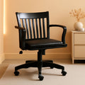 Deluxe Wood Banker Desk Chair Black Adjustable Height Tilt-0