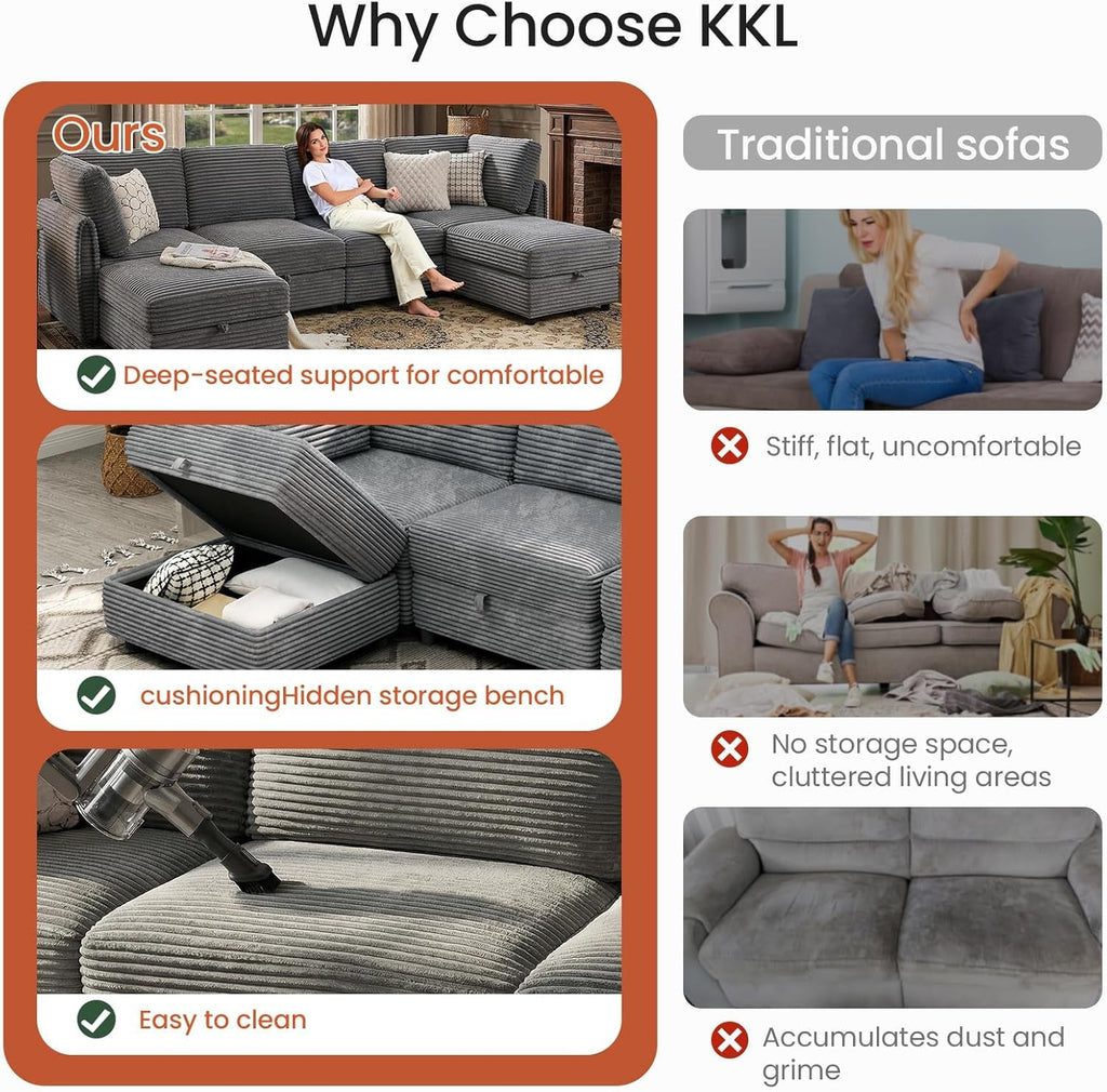 Gray Modular Sectional Sofa With Hidden Compartment-4
