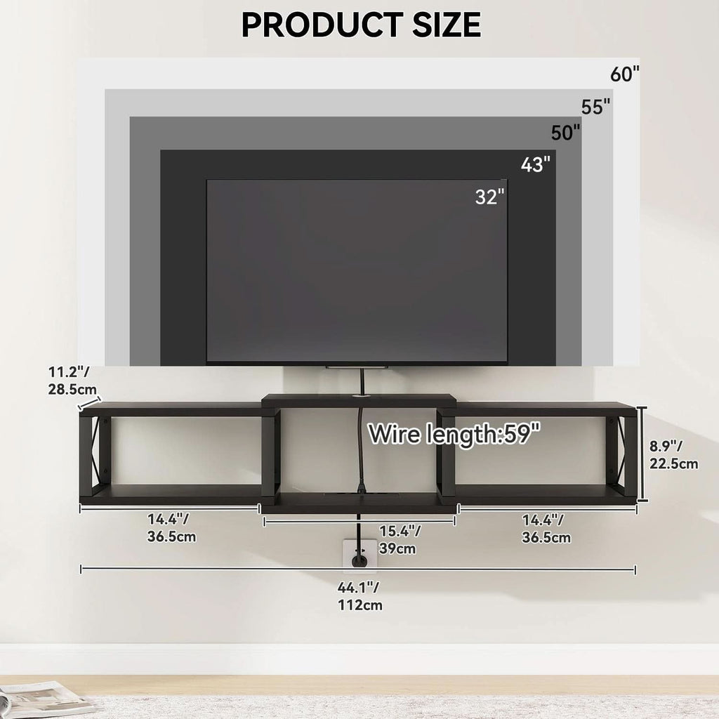 MatteBlack Wall Mounted Floating TV Console