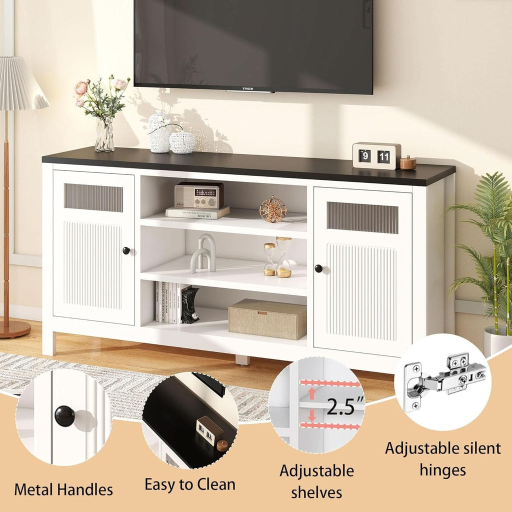 White TV Stand 63 Inch Modern Hidden Storage Console