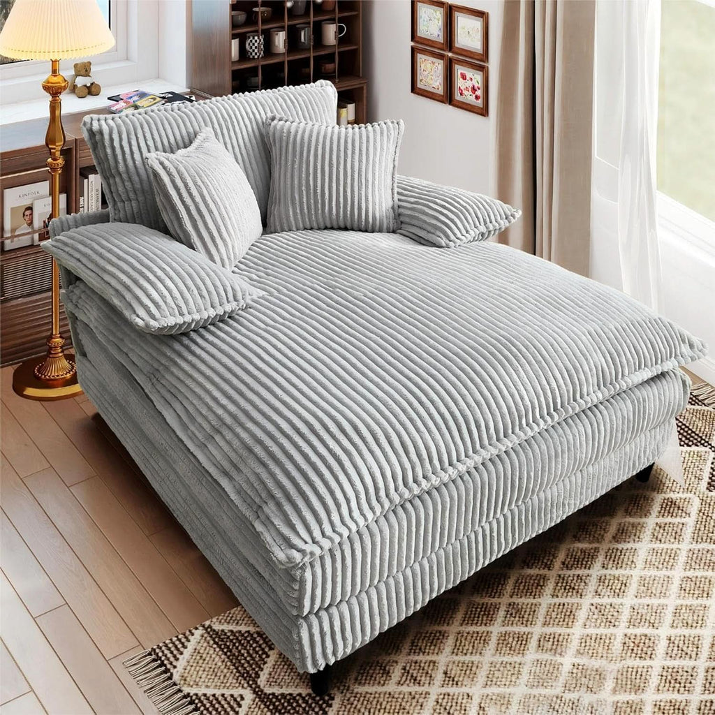 Cream Gray Oversized Chaise Lounge Adjustable Backrest-2