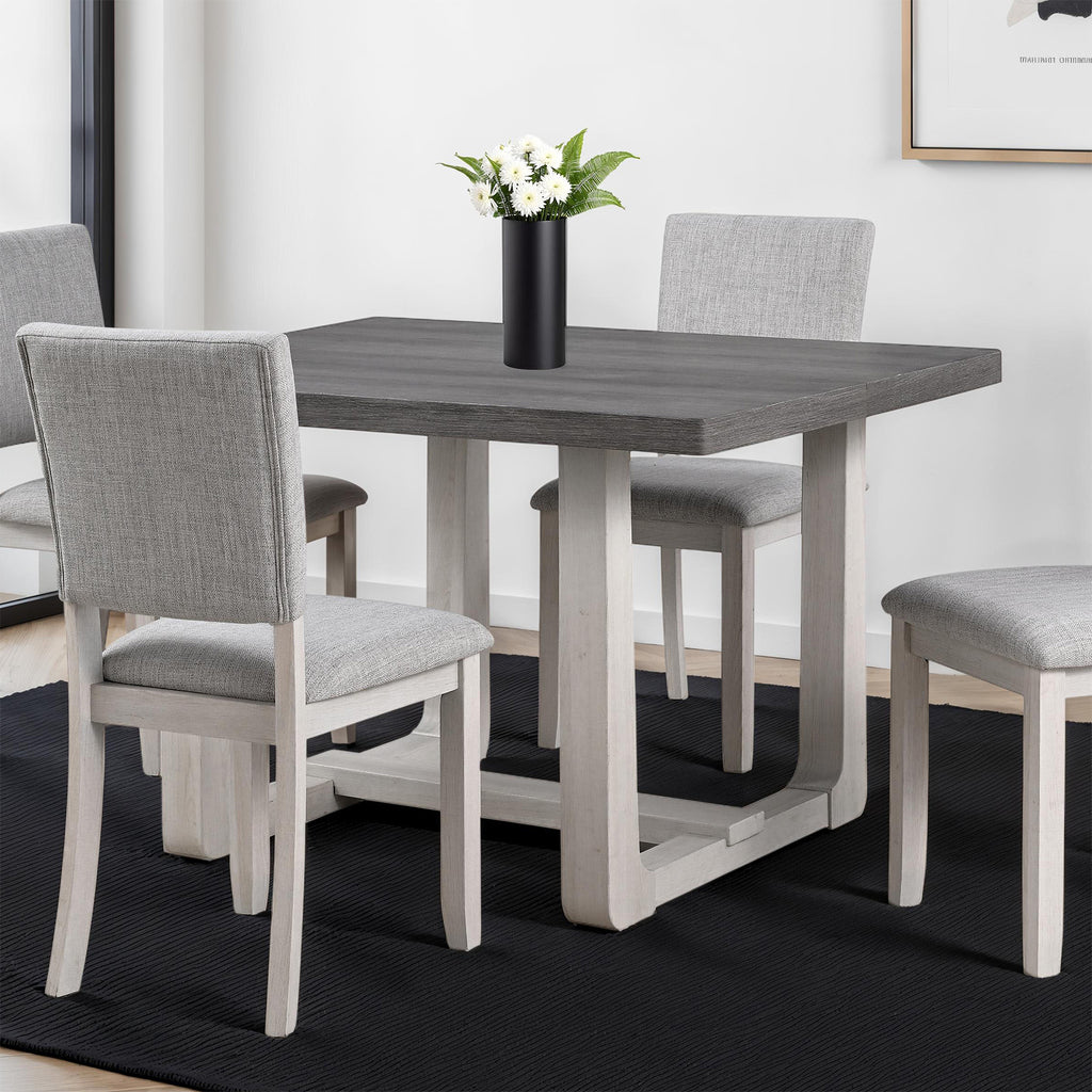 Transitional Style Dining Table 1pc Dining Room Furniture Gray Rectangle Shaped Trestle Base Table