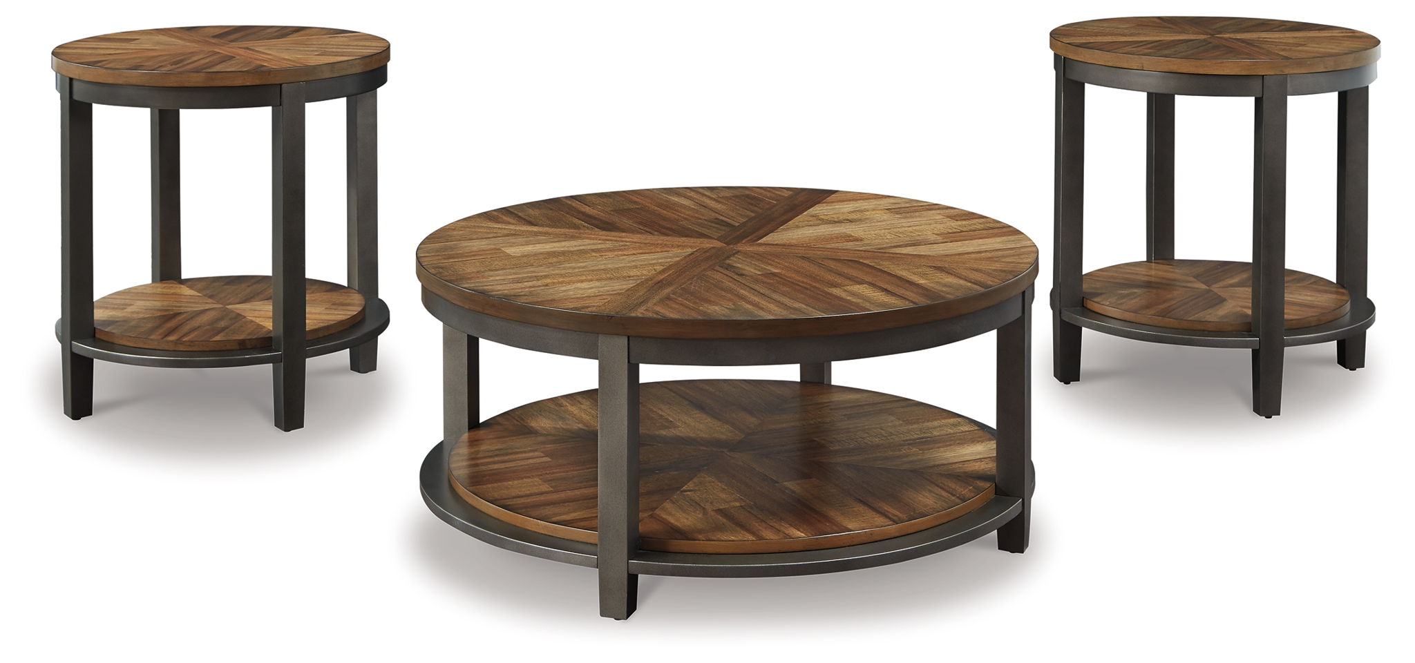 Roybeck - Occasional Table Set (Set of 3) - Light Brown / Bronze-0